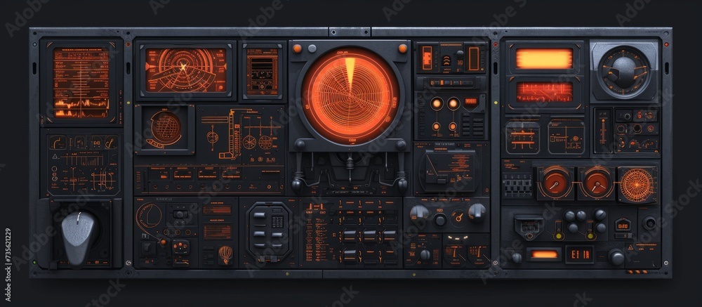 Fototapeta premium Computer Screen with a Variety of Interactive and Functional Buttons for Digital Technology and Interface Design