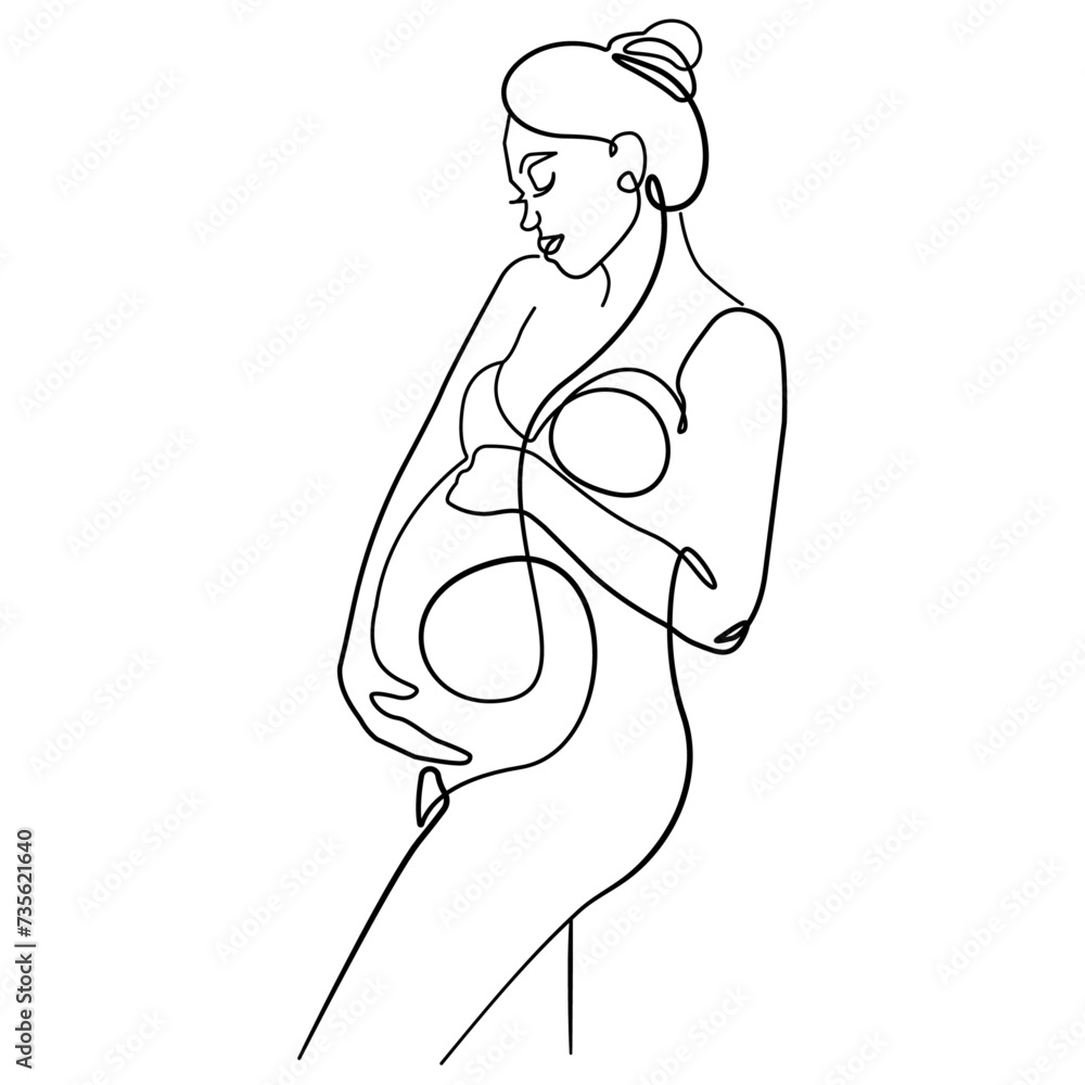 Trendy Line Art Drawing of Pregnant Woman Silhouette. Pregnancy Woman Abstract Minimal Black Lines Drawing. Female Silhouette for Modern Scandinavian Design. Happy Mother`s Day Vector Illustration. Trendy Line Art Drawing of Pregnant Woman Silhouette. Pregnancy Woman Abstract Minimal Black Lines Drawing. Female Silhouette for Modern Scandinavian Design. Happy Mother`s Day Vector Illustration.
