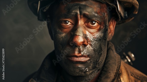 Determined Firefighter Covered in Soot Ready to Rescue