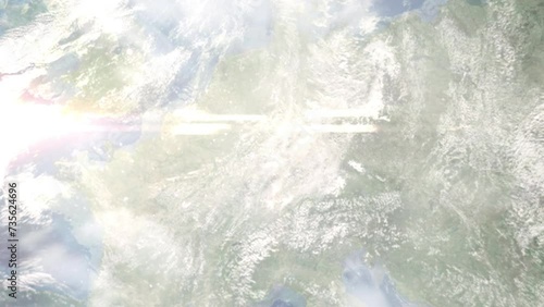 Earth zoom in from space and focus on Lampertheim, Germany. 3D Animation. Satellite view. Background for travel intro. Images from NASA. photo