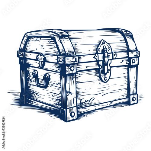 Wooden chest old engraving style drawing