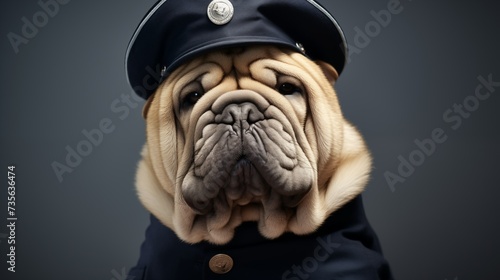 dog, Chinese Shar-Pei in police uniform