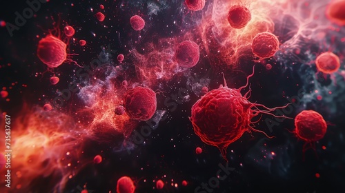 Ethereal Crimson: Floating Red Blood Cells on Black Background