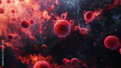 Ethereal Crimson: Floating Red Blood Cells on Black Background