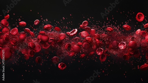 Microscopic Elegance: Vibrant Red Blood Cells Drifting in Darknes photo