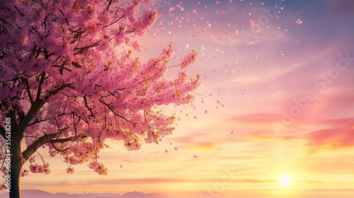 Peaceful Cherry Blossom Tree in Bloom AI Generated.