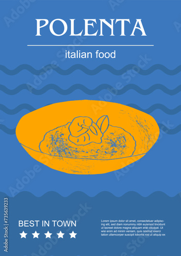 Italian food set vector illustration. Engraved polenta, bundle of traditional dishes, homemade and restaurant dinner dishes and sauces cooking in cuisine of Italy