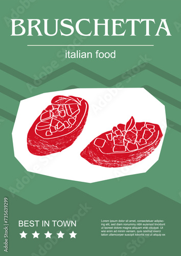 Italian food set vector illustration. Engraved bruschetta, bundle of traditional dishes, homemade and restaurant dinner dishes and sauces cooking in cuisine of Italy