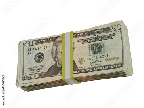 3d rendering illustration of 20 dollar bills stack