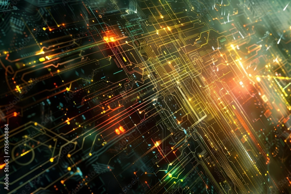Fototapeta premium Abstract concept of a cyberspace circuit Visualizing the intricate connections and digital pathways of technology and data in a futuristic network
