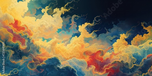 Classic beauty depicted through auspicious clouds in vibrant Chinese style.