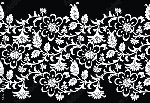 Seamless lacy vector floral border design