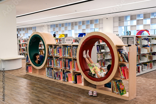 Taoyuan City, Taiwan- AUG 24, 2023: Interior of Taoyuan Public Library.