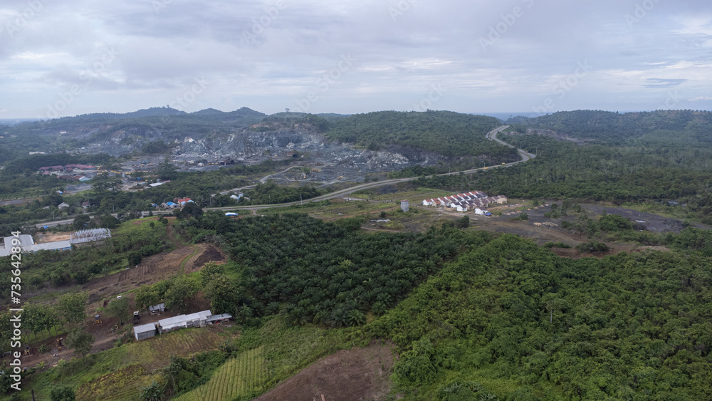 Aerial view of coal mine close to road Aerial view of coal mine close to road