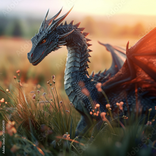 dragon grassy field spring time clear weather
