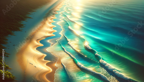 Deserted sands: A tranquil and untouched beach scene with shimmering waters and a warm, sandy beach.
Generative AI. photo