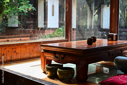 Taoyuan City, Taiwan- AUG 24, 2023: Chinese teahouse in Zhongli District, Taoyuan City, Taiwan photo