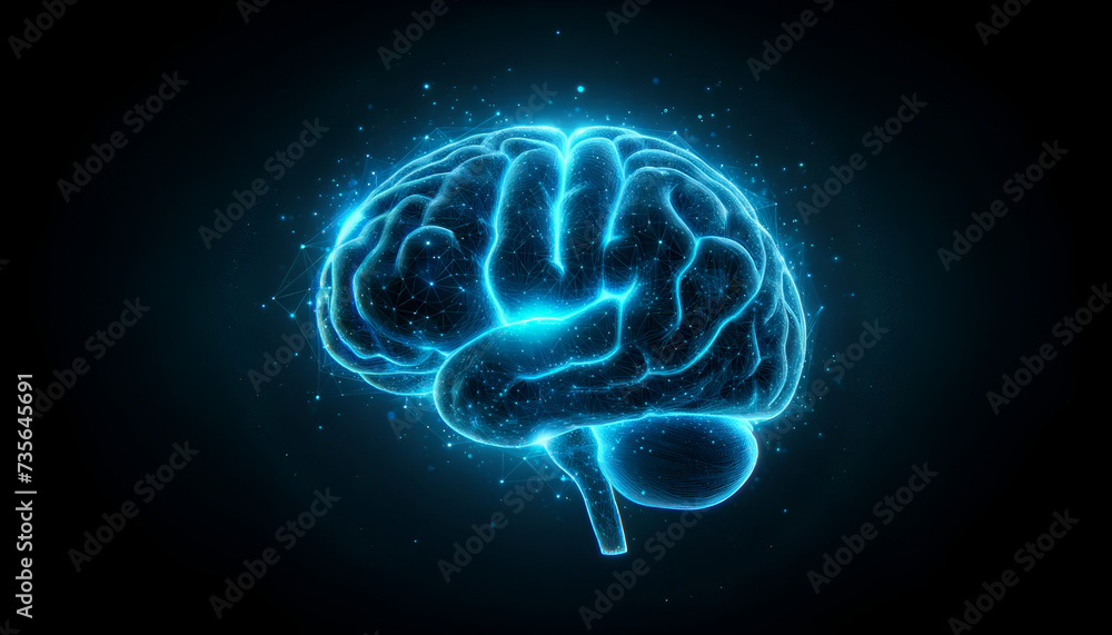 Futuristic blue brain hologram, floating on a black backdrop, depicting advanced neurotechnology.
Generative AI. Futuristic blue brain hologram, floating on a black backdrop, depicting advanced neurotechnology.
Generative AI.