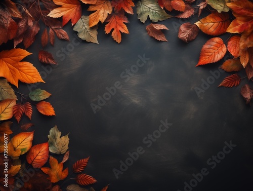 Autumn Leaves Background with Empty Gray Copy Space. Generative AI