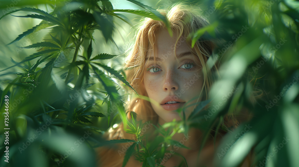 beautiful woman in cannabis plantation beautiful woman in cannabis plantation