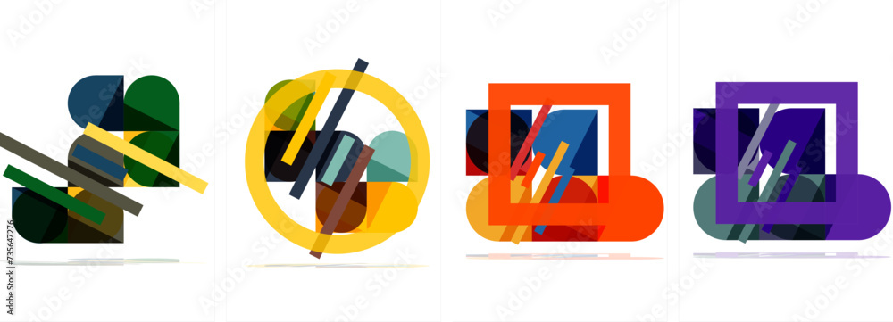 Fototapeta premium Square and round shape geometric poster set for wallpaper, business card, cover, poster, banner, brochure, header, website