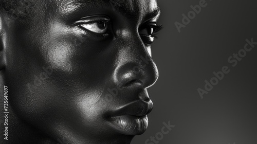 Intense Close-Up Black and White Portrait of a Person's Striking Facial Features