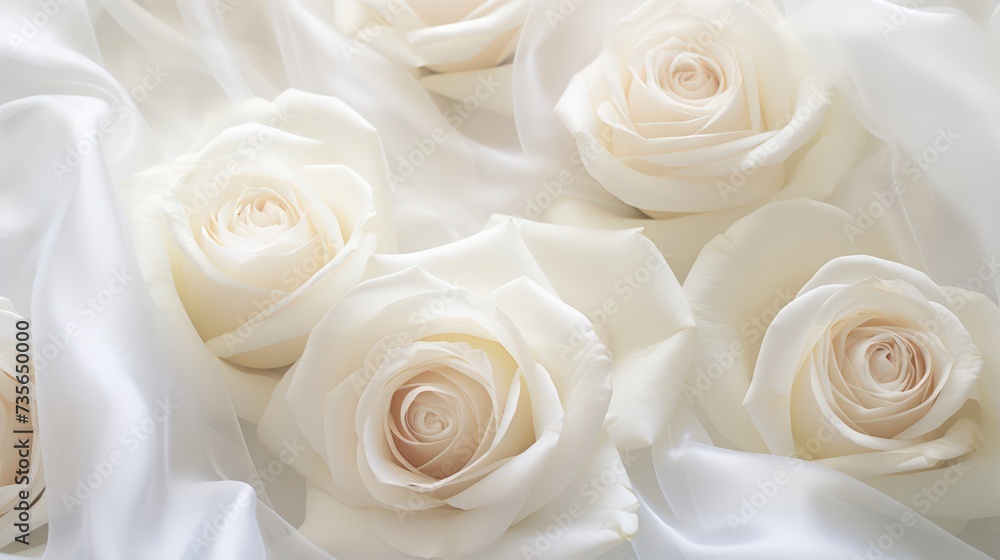 Silky white roses as a background depicting love and purity Silky white roses as a background depicting love and purity