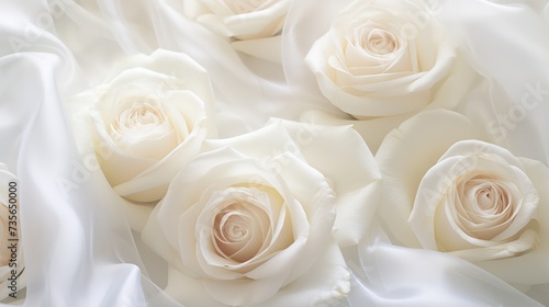 Silky white roses as a background depicting love and purity © crazyass