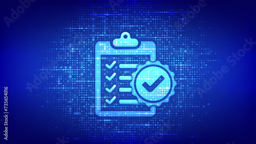 Regulation Compliance icon made with binary code. Reg Tech financial control background. Compliance rules. Law regulation policy. Digital code matrix background with digits 1.0. Vector Illustration.