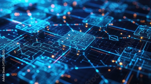 Interconnected digital nodes representing cryptocurrency transactions. Abstract cyber security concept