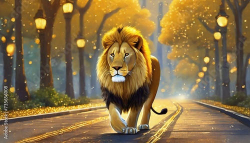 lion in the night zoon lion on the street,, yellow, golds, litty, lit, cool, drawing determined, motivation, cole world photo