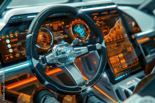 The cockpit of a futuristic autonomous car. Unmanned car of the future.