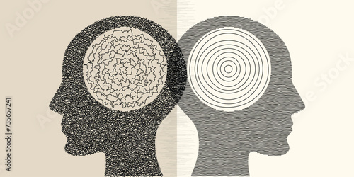 people modern makeover abstract, Dissociative disorder, Brain problems. Degenerative disease. Bipolar disorder, double personality, Thoughts and voices concept vector.