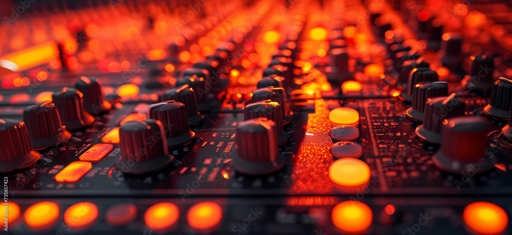a close up of a music mixing desk