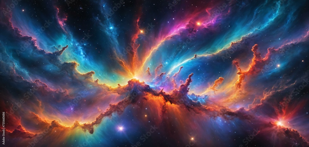 Cosmic Rainbow Nebula: Stars Bloom in Deep Space
