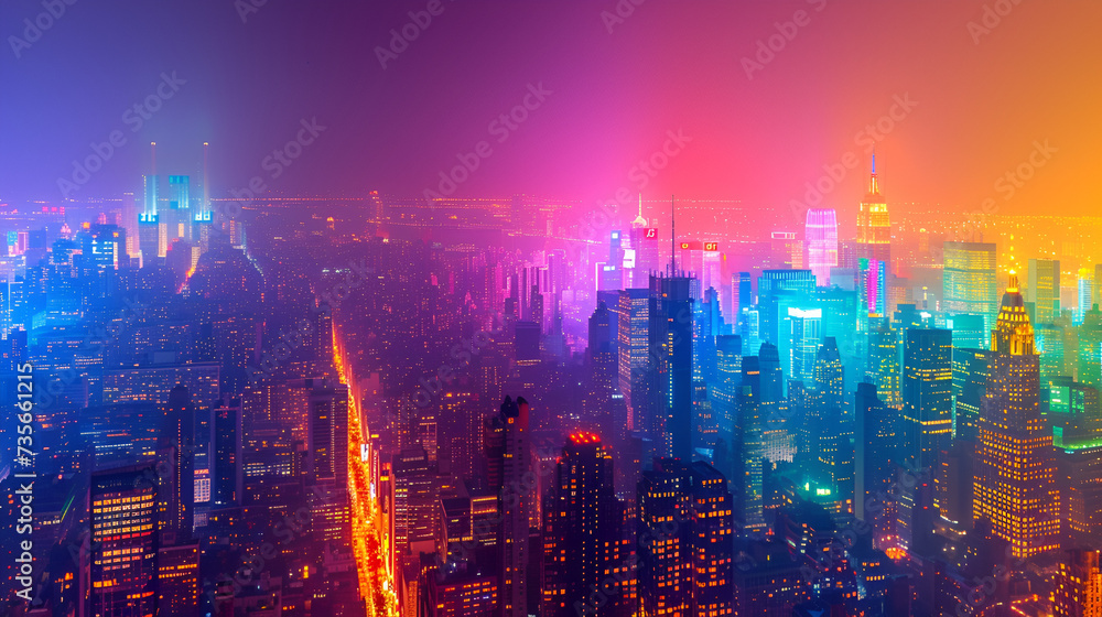 Up view in financial district, Manhattan, New York, Las Vegas strip, Aerial view, Smart city and abstract dot point connect with gradient line, Generative AI