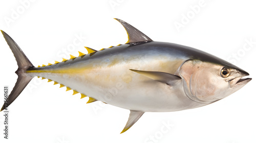 Yellowfin Tuna, realistic, white background, png, transparent, illustration, gamefish, saltwater fish, generative ai
