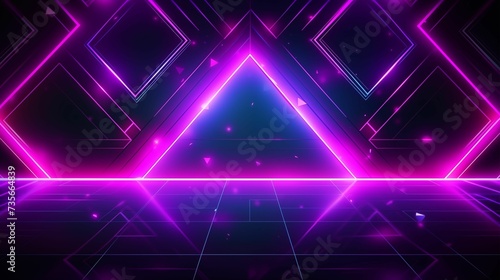 Purple Glowing Polygons Neon Energy Geometric Background. Generative AI