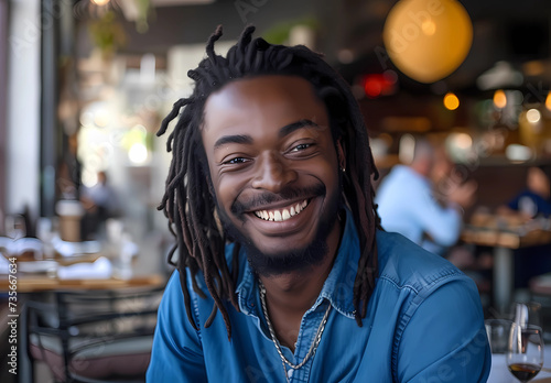 a smiling man in a restaurant