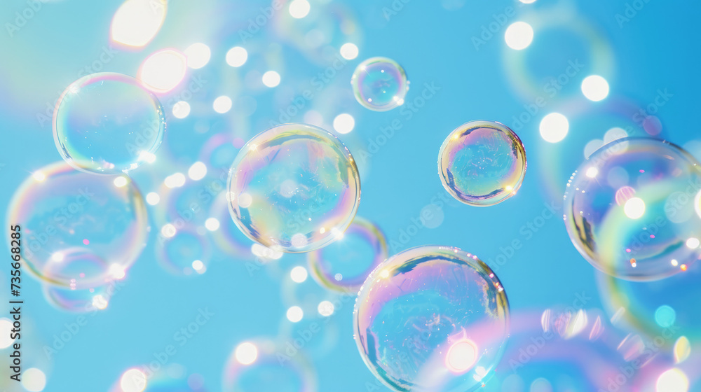 Iridescent Soap Bubbles Fantasy - Delight in the playful charm of iridescent soap bubbles floating against a backdrop of magical hues, enchanting for designs and screen savers.