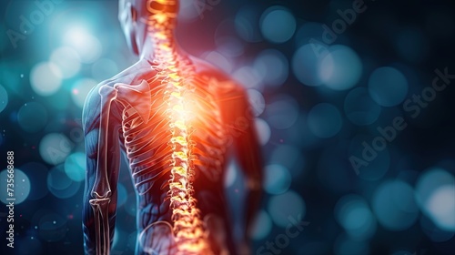 X-Ray Illustration of a man with curvature of the spine, back pain, protrusion and hernia of the spine.Medical Help from an osteopath, neurolog or surgeon, henriology. Medical topics, 3D rendering
