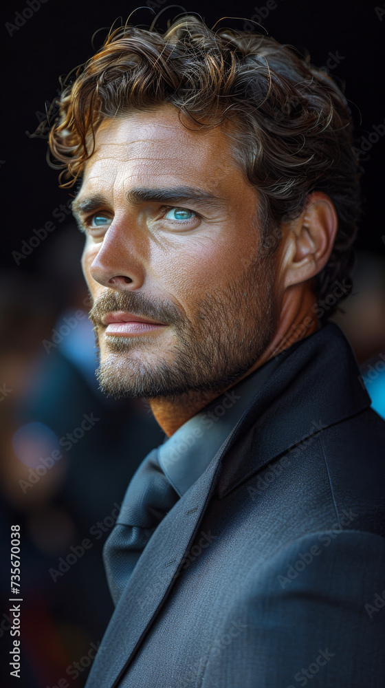 Handsome Man with Piercing Blue Eyes at Event.
Charismatic man with a contemplative look attending a gala. Handsome Man with Piercing Blue Eyes at Event.
Charismatic man with a contemplative look attending a gala.
