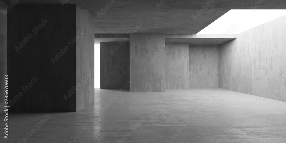 Concrete room with abstract interior. Open space. Industrial background template Concrete room with abstract interior. Open space. Industrial background template