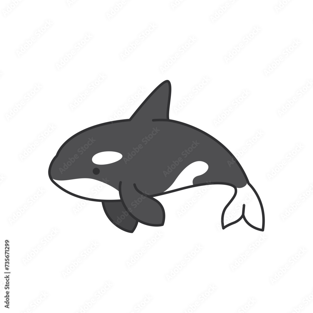 Killer whale icon in flat color style. Cute cartoon killer whale Killer whale icon in flat color style. Cute cartoon killer whale