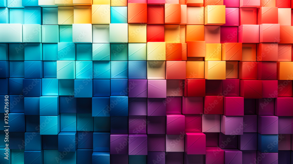 Abstract Colorful Geometric Cubes Background with a Gradient of Hues, Modern Artistic Mosaic Pattern for Creative Design and Visual Texture