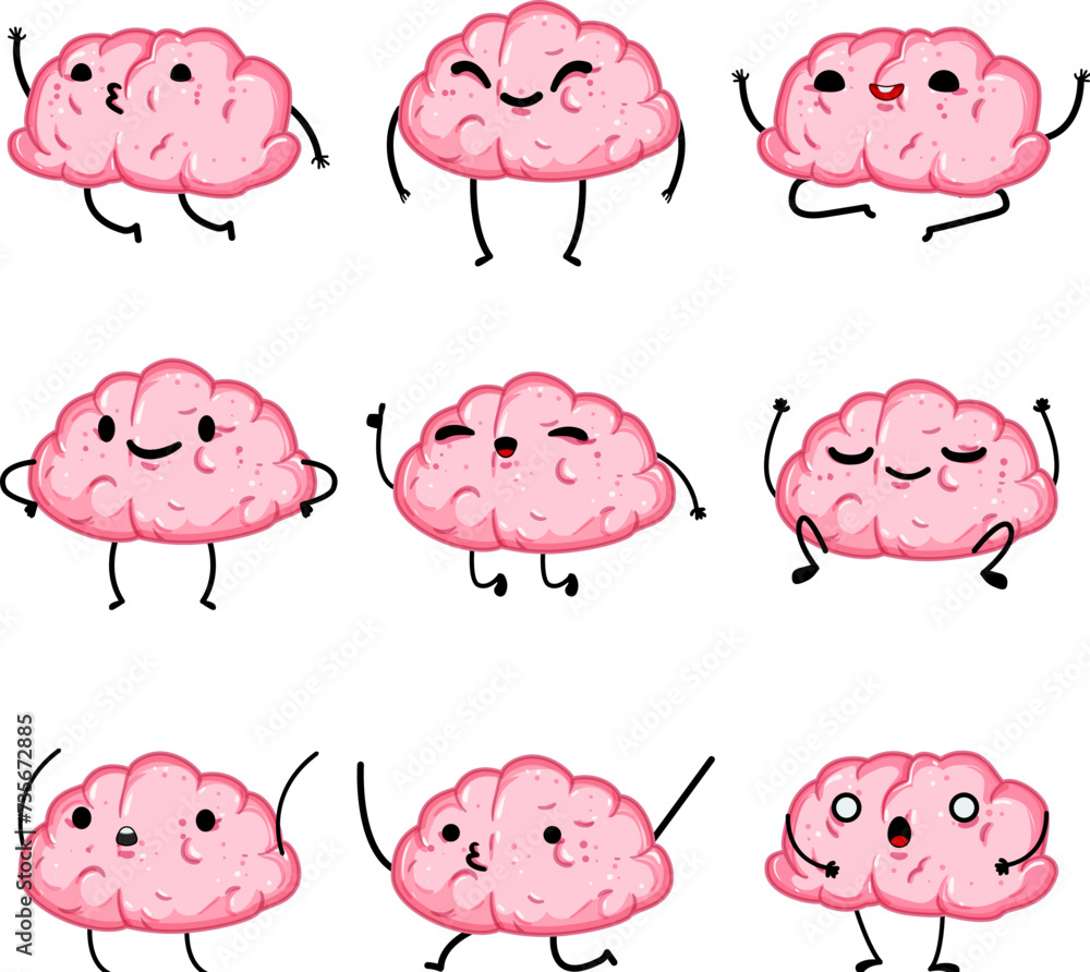 Fototapeta premium brain character set cartoon vector illustration