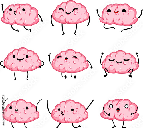 brain character set cartoon vector illustration
