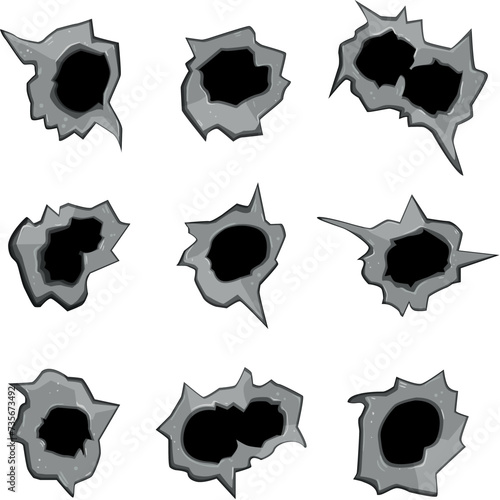 bullet hole set cartoon vector illustration