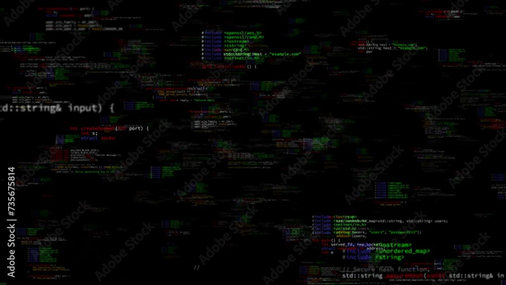 Abstract futuristic technology background with C++ source code snippets ...