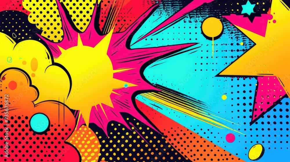 Retro 90s style pop art pattern showcases vibrant comics illustration. Colorful, Ai Generated.